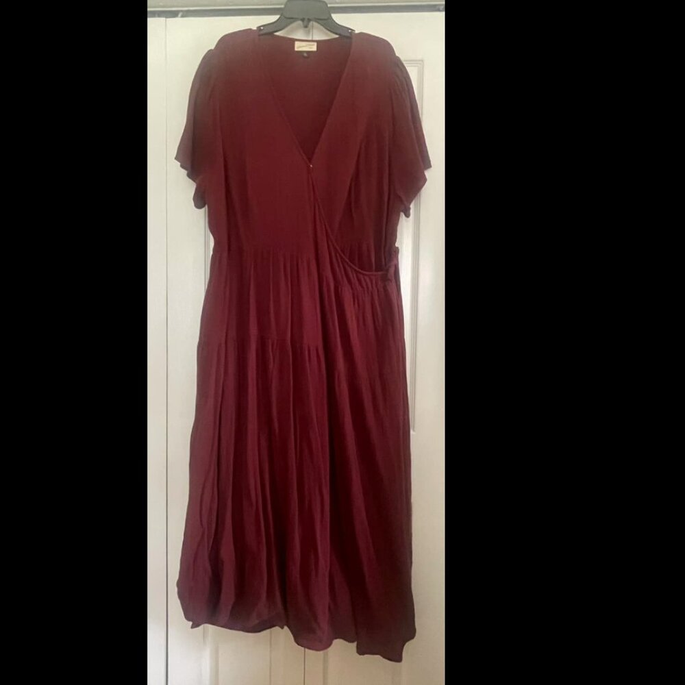 Universal Thread Cotton Muslim Double Gauze Maxi Wrap Dress Cabernet Red 3x